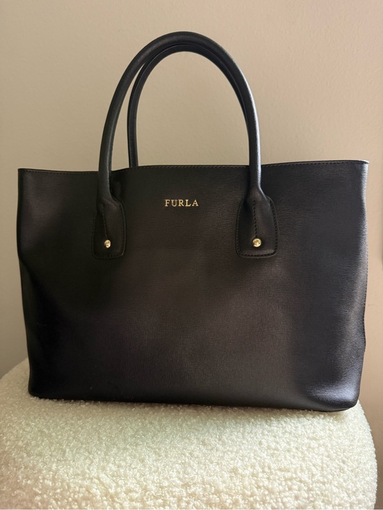 Furla Handbags - Furla Black Leather Tote with Gold Logo